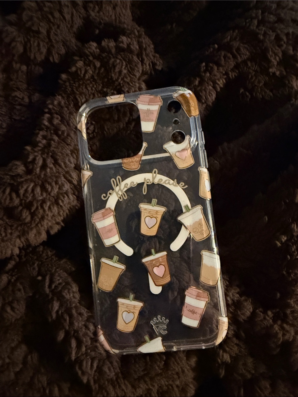 Clear Coffee-Themed Phone Case with Pink and Brown Cup Design ( iPhone 17 pro ma